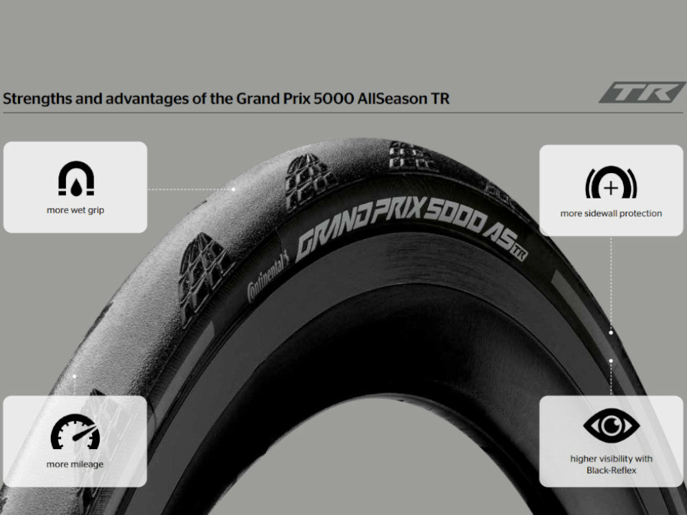 Continental Grand Prix 5000 All Season TR 700c Folding Road Tire - Black-Reflex
