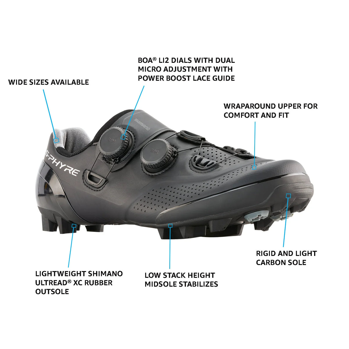 Shimano XC902 S-Phyre SPD XC MTB Shoe - Wide - Black