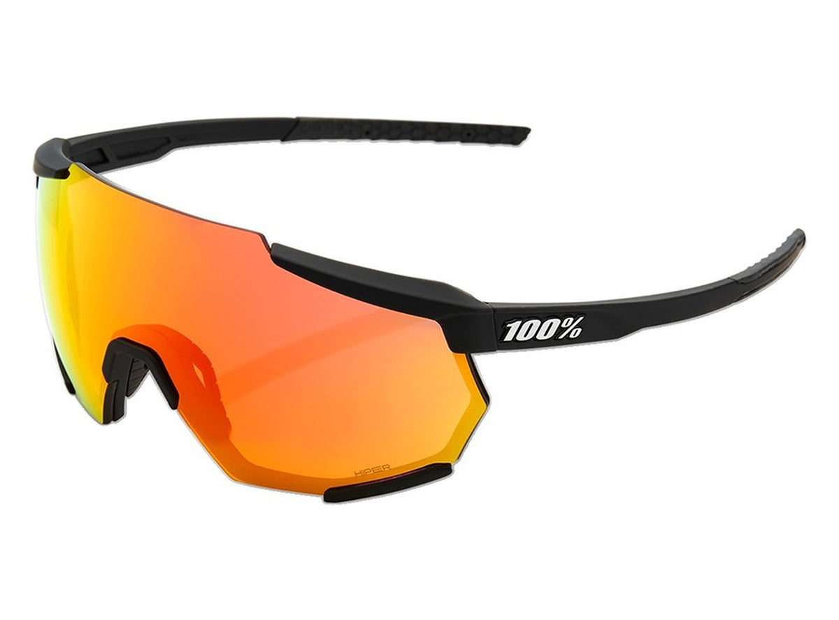 100% Racetrap Performance Sunglasses - Soft Tact Black-HiPER Red Multilayer Mirror Lens Black