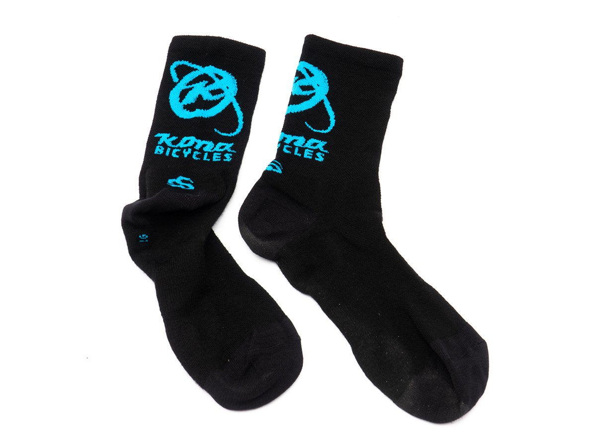 Kona Wordmark 5" Cuff Wool Sock - Black-Cyan Black - Cyan Small