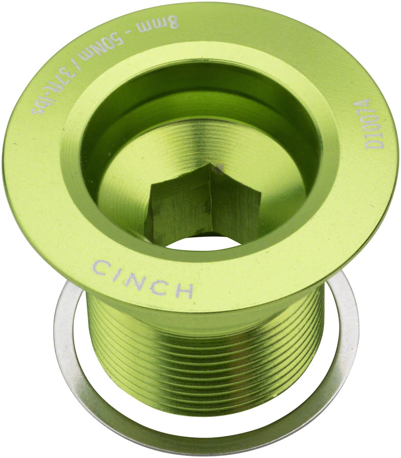 Race Face Cinch Non Drive Side M18 Crank Bolt and Washer - Gloss Green Green