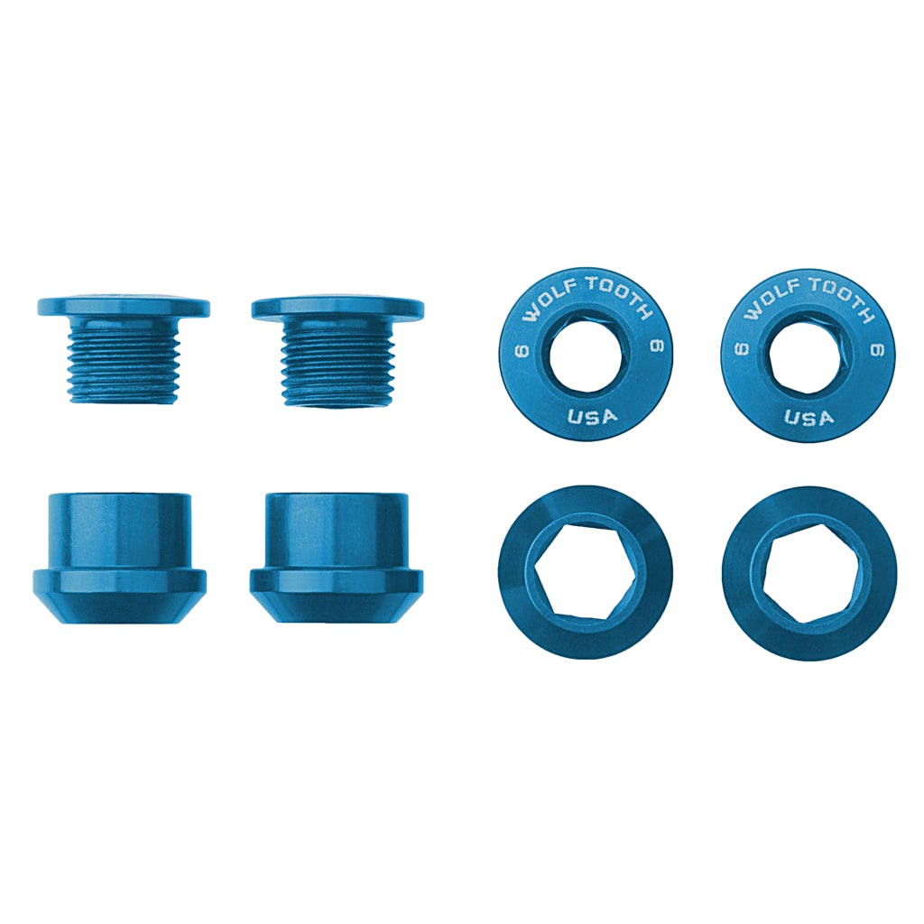 Wolf Tooth Components Chainring Bolt & Nut Set - 6mm - Blue Blue Set Of 4 - 8 Pieces