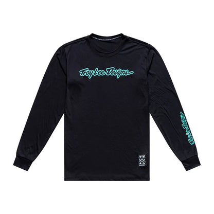 Troy Lee Designs Skyline Long Sleeve Ride Tee - Signature - Black-Real Teal