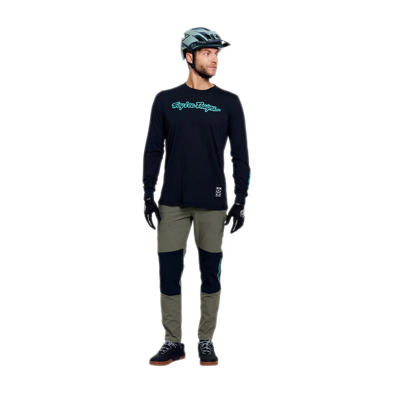 Troy Lee Designs Skyline Long Sleeve Ride Tee - Signature - Black-Real Teal