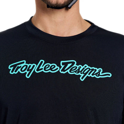 Troy Lee Designs Skyline Long Sleeve Ride Tee - Signature - Black-Real Teal