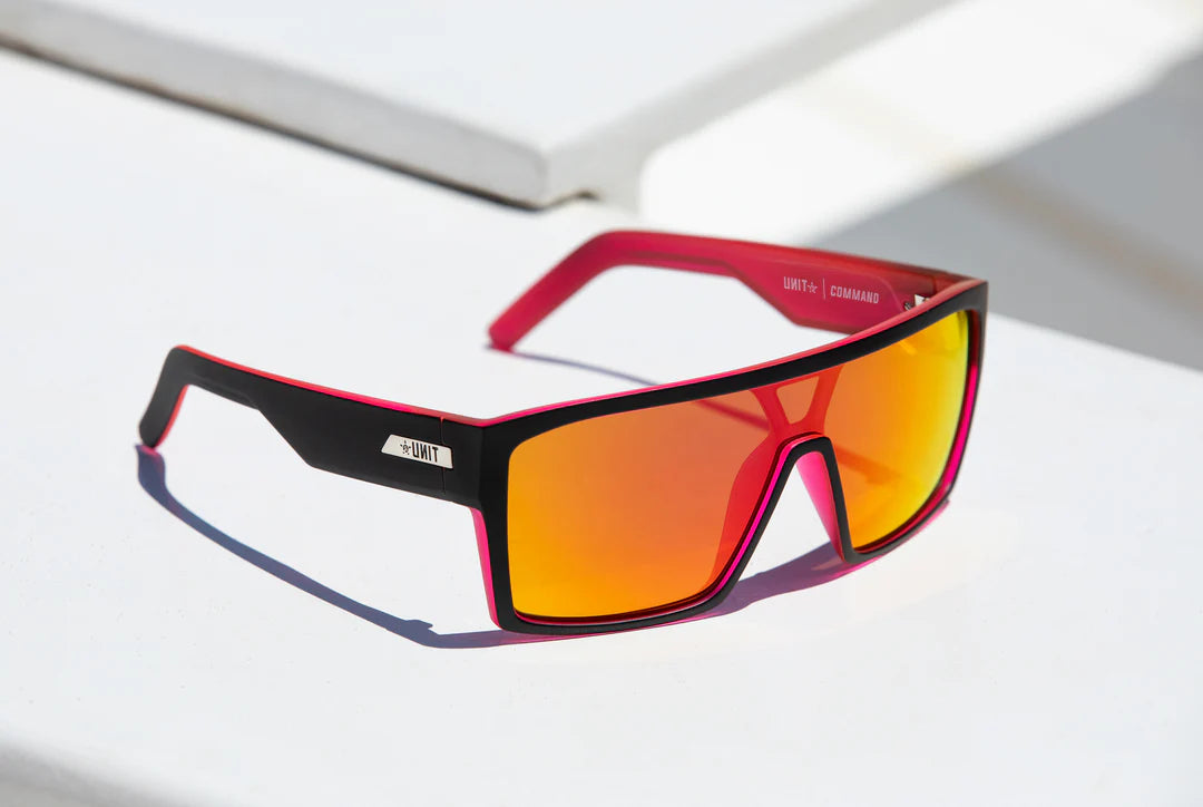 Unit Command Polarised Sunglasses - Matt Black-Neon Pink