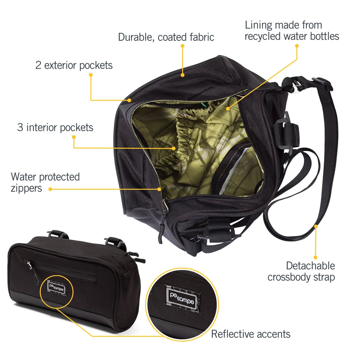 Po Campo Domino Handlebar Bag - Black Ripstop