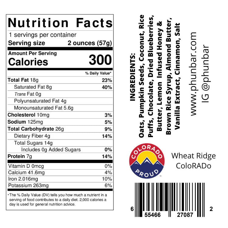 Phun Bar Energy Bar - Citrus Riot - Lemon Blueberry