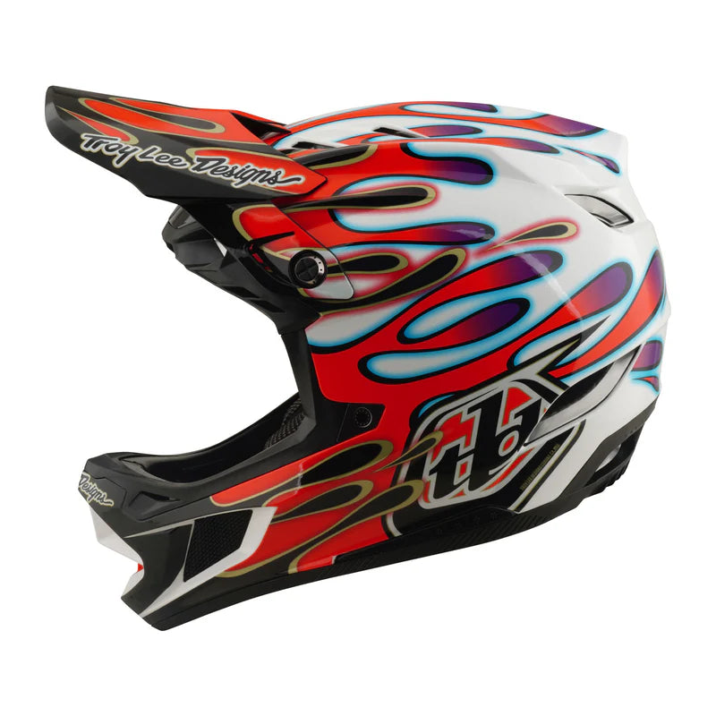 Troy Lee Designs D4 Composite Full Face Helmet - Overspray - White-Red
