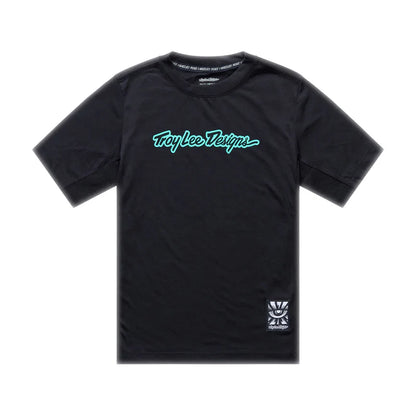 Troy Lee Designs Skyline Short Sleeve Ride Tee - Youth - Signature - Black-Real Teal