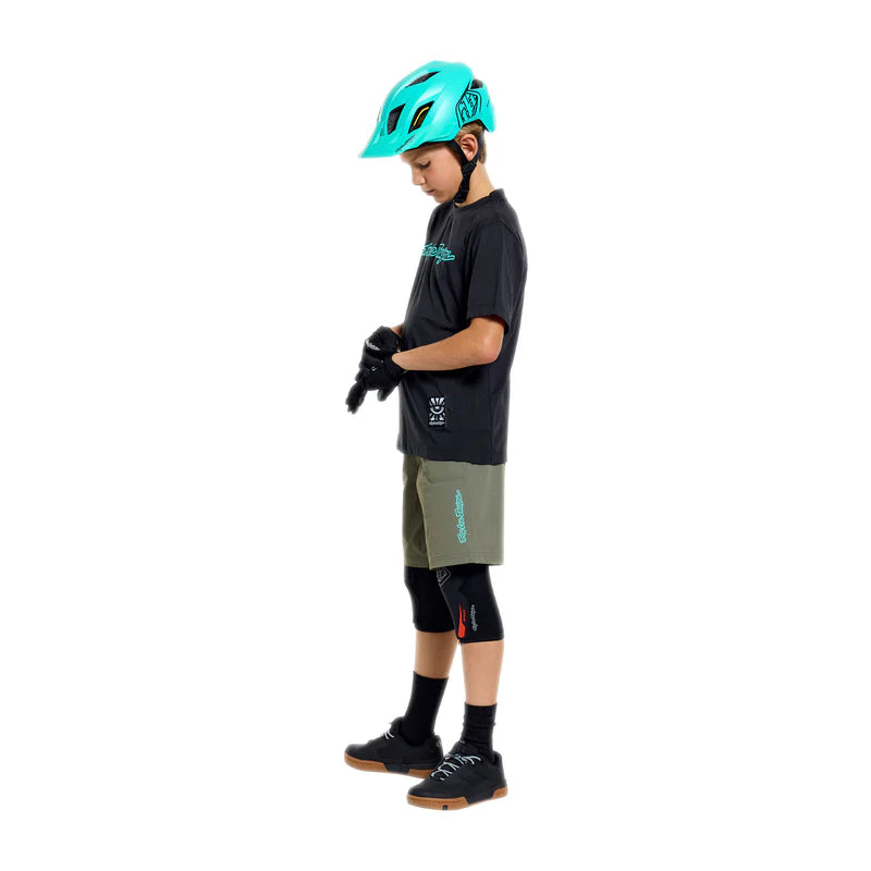 Troy Lee Designs Skyline Short Sleeve Ride Tee - Youth - Signature - Black-Real Teal