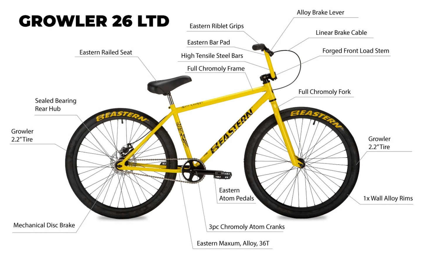 Eastern Growler LTD 26" BMX Cruiser - Yellow