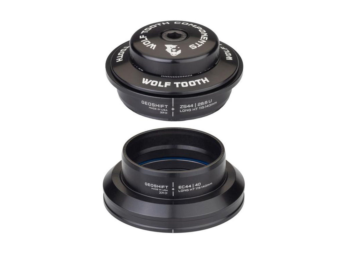Wolf Tooth Components GeoShift Performance Angle Headset - Black Black ZS44 Upper/EC44 Lower - Long 